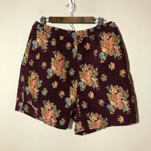 Pleasures now mens XL cranberry red floral tapestry shorts skater streetwear